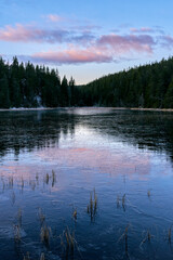 Fototapeta premium By the Southern Svartdalstjern Lake of the Svartdalstjerna Nature Reserve of the Totenåsen Hills, Norway, November 2025.