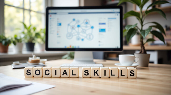 Social skills development workspace scene for corporate communication training and HR teams, ideal for improving teamwork across hybrid offices or building collaboration in distributed organizations
