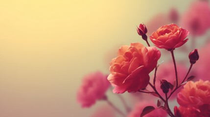 Fototapeta premium Beautiful pink roses with soft petals against a gentle pastel background, capturing the essence of romance and nature's delicate beauty in bloom