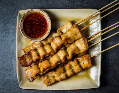Grilled Odeng Skewers with Spicy Dipping Sauce