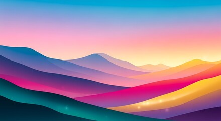 Abstract illustration of layered mountains with vibrant colors at sunrise or sunset