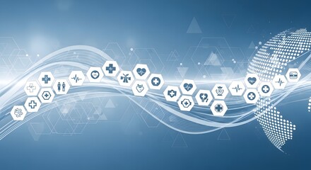 Medical Icons and Globe Network on Abstract Futuristic Background