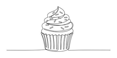 Continuous one line of a chocolate mousse cup with a swirl topping, representing indulgence and luxury, hand drawn vector illustration.