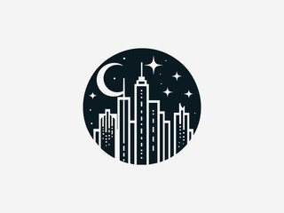 Obraz premium Night city skyline formed with clean bold shapes illustrated in modern black vector logo design