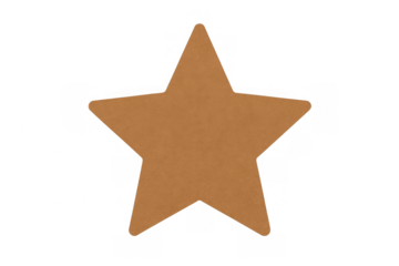 Brown cardboard five-pointed star shape isolated on transparent background, symbolizing success and rating