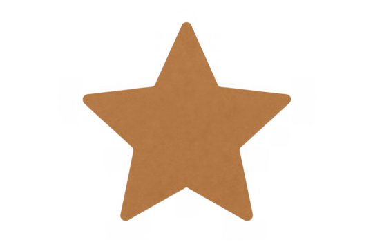 Brown cardboard five-pointed star shape isolated on transparent background, symbolizing success and rating