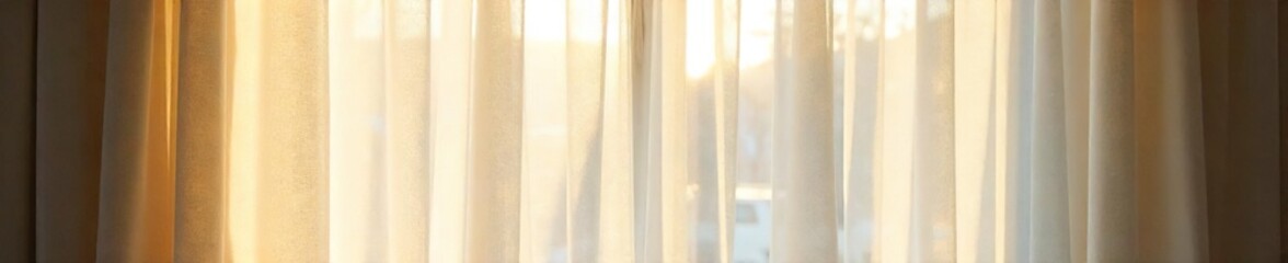 Sheer Cream Curtains Billowing in Sunlight, Creating a Soft and Airy Atmosphere in a Sunlit Room. Perfect for Adding Sophistication and Privacy to Any Interior Space.