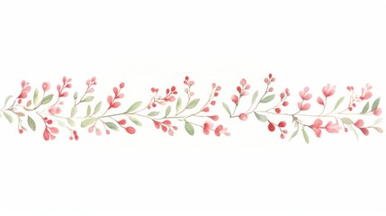 Red flower buds as divider watercolor graphics pattern blossom.