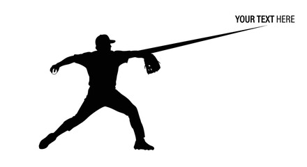 Dynamic baseball pitcher silhouette ready to throw, perfect for sports team branding and logo design, conveys strength and power, ideal for motivational content