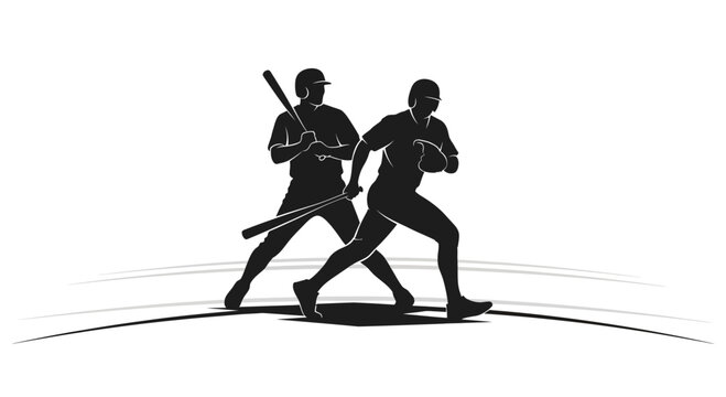 Dynamic silhouette of baseball players in action, capturing the intensity and teamwork of the sport in a modern, clean design for sports enthusiasts