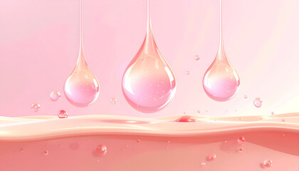 Pink serum drops on skin surface, skincare cosmetic beauty treatment concept