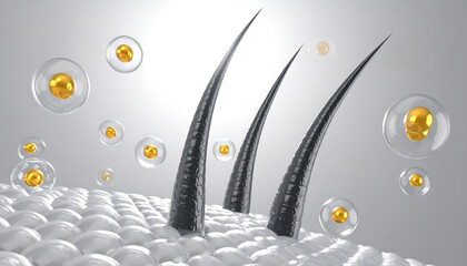 Hair follicle close-up with cells, science, medical, and healthy scalp concept