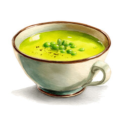 Watercolor vector illustration of Pea Soup, isolated on white background.