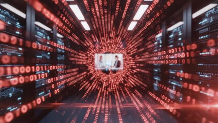 Doctors Teleconferencing in Data Center Tunnel Binary Code Graphics - Powered by Adobe
