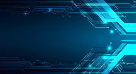 Obraz premium Dynamic abstract digital background with vibrant blue circuit board elements and glowing lines, symbolizing innovation and technological connectivity