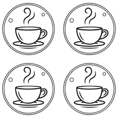 Coffee cup badge icons with steam in black and white