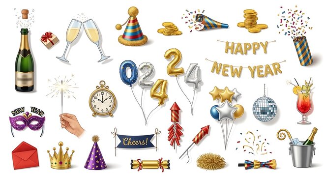 Festive new year's eve celebration with champagne balloons confetti and party decorations creating a joyful and exciting atmosphere for holiday cheer