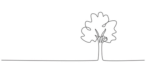 Tree plant doodle outline forest environment. Continuous one line tree plant , Tree line drawing, continuous one line drawing of a tree, symbolizing nature and growth, line art style vector 