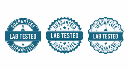 Set of Lab Tested Guaranteed certification stamp seals and badges on white background