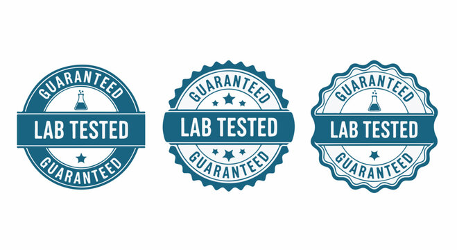 Set of Lab Tested Guaranteed certification stamp seals and badges on white background