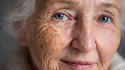 Close-up female face with aging vs. rejuvenation comparison, aged side depicting loss of elasticity and rough texture, youthful side luminous and smooth, soft studio glow