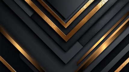 Obraz premium Elegant Black and Gold Abstract Background with Geometric Layers and Textures for Modern Design Projects, Business Presentations, or Digital Artwork