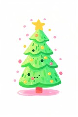 Obraz premium Doodle illustration christmas tree cartoon illuminated celebration.