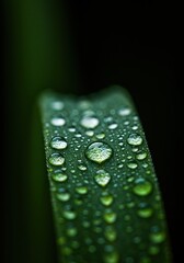 Macro view capturing the extreme saturation of glistening water droplets clinging to textured green plant surfaces ,cool ,leaf ,clean