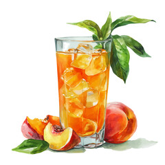 Peach Iced Tea in watercolor style, vector illustration, isolated on white background.