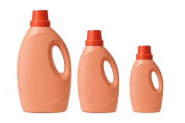 Orange detergent bottles mockup showcasing different packaging sizes, cleaning product containers