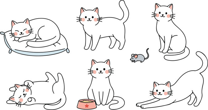 Adorable white cats in various poses showcasing playful and cute feline behavior 1.