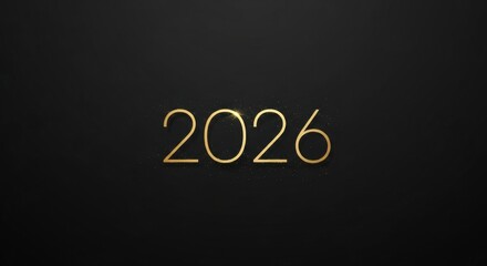 Minimalist luxury design showing thin golden 2026 numbers sparkling on a dark black background