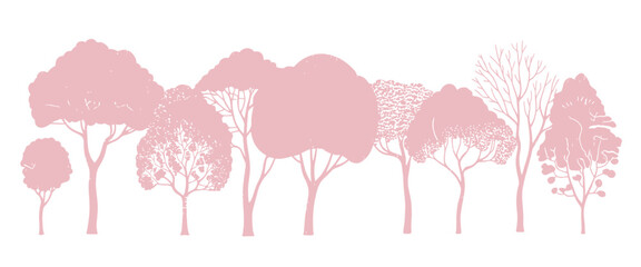 Minimal cad tree and forest outline collection, side-view vector illustrations suitable for landscape architecture, autumn foliage drawings, and environmental planning diagrams.