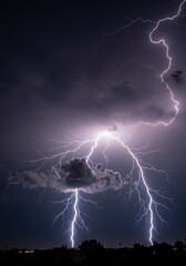 Majestic and powerful thunderstorm displays incredible lightning flashes against a tumultuous sky, highlighting nature's raw, electrifying force ,majestic ,turbulent ,outdoors