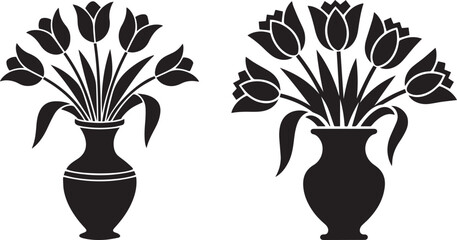 Elegant Black Silhouette Tulip Bouquets in Vases