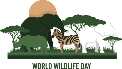 Obraz premium African Wildlife Day Celebration with Zebra and Elephants.