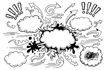 Collection of hand drawn comic book style speech bubbles exclamation marks and arrows for creative design elements