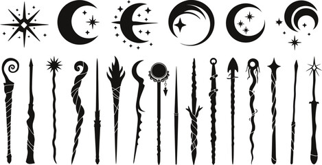 Magic Wands and Celestial Symbols Vector Set