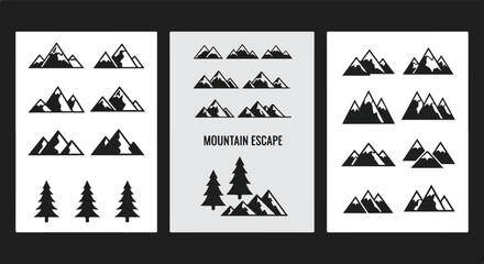 Obraz premium Collection of Mountain and Tree Icons for Design Projects.
