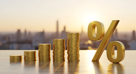 Increasing Interest Rates Represented by Stacks of Coins and a Percent Symbol
