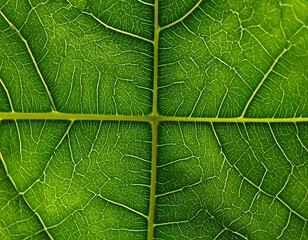Obraz premium Macro shot revealing intricate vein patterns within a vibrant green leaf, showcasing its delicate texture