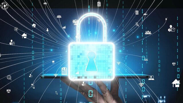 A compelling digital security image featuring a hand holding a laptop with a glowing lock, symbolizing protection and privacy in the data-driven world of technology. Xenic