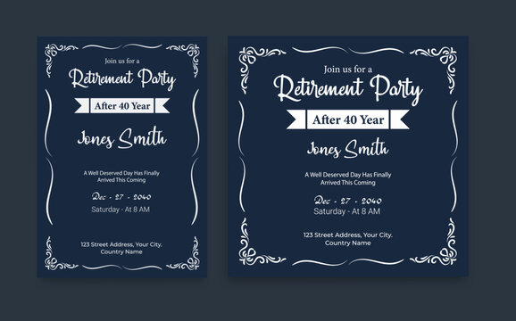 Retirement Party Invitation Template Set – Square Social Media Post, A4 Flyer, Vintage Elegant Design – Print Ready Vector - Powered by Adobe