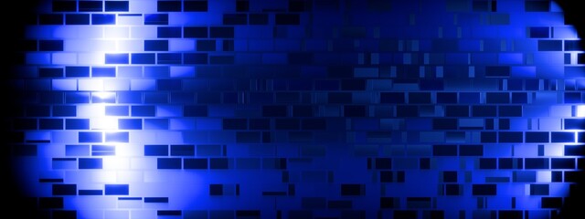 Abstract Blue Digital Brick Wall Texture Background, Futuristic Industrial Cyber Technology and Artificial Intelligence Concept, fractal glass