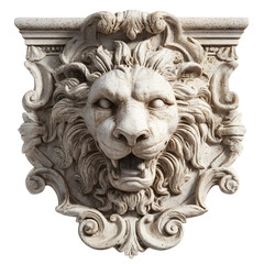 Stone lion head sculpture with ornate classical architectural details