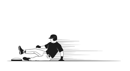 Dynamic baseball player sliding into base with speed lines conveys intense sports action, perfect for athletic brands and team spirit campaigns