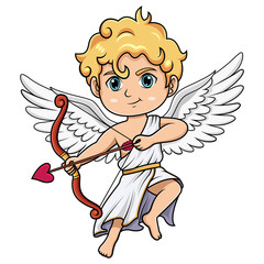 Cute Cartoon Cupid with Bow and Heart Arrow