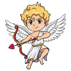 Cute Cartoon Cupid with Bow and Heart Arrow
