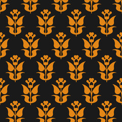 Seamless golden color flower with black background textile pattern
