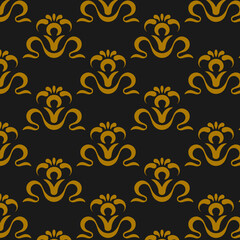 Seamless golden ornament with black background textile pattern